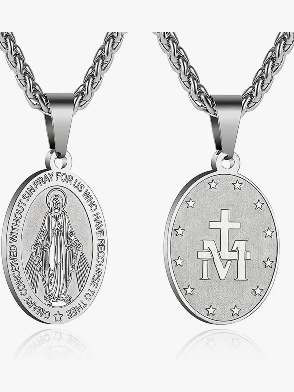 Virgin Mary Necklace for Men or Boys Miraculous Medal Stainless Steel